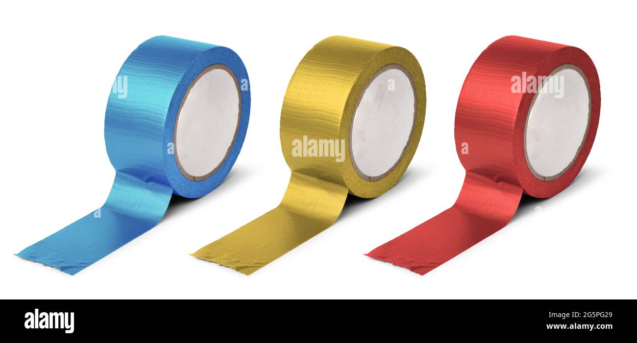 Duct tape rolls metallic blue, yellow and red color, repair reels
