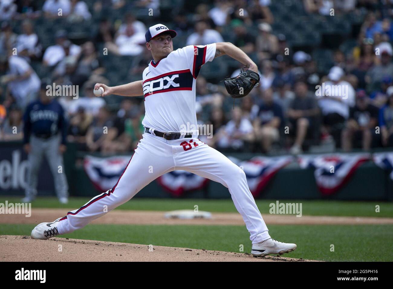 USA. 27th June, 2021. White Sox pitcher Ryan Burr delivers during the first inning of the second