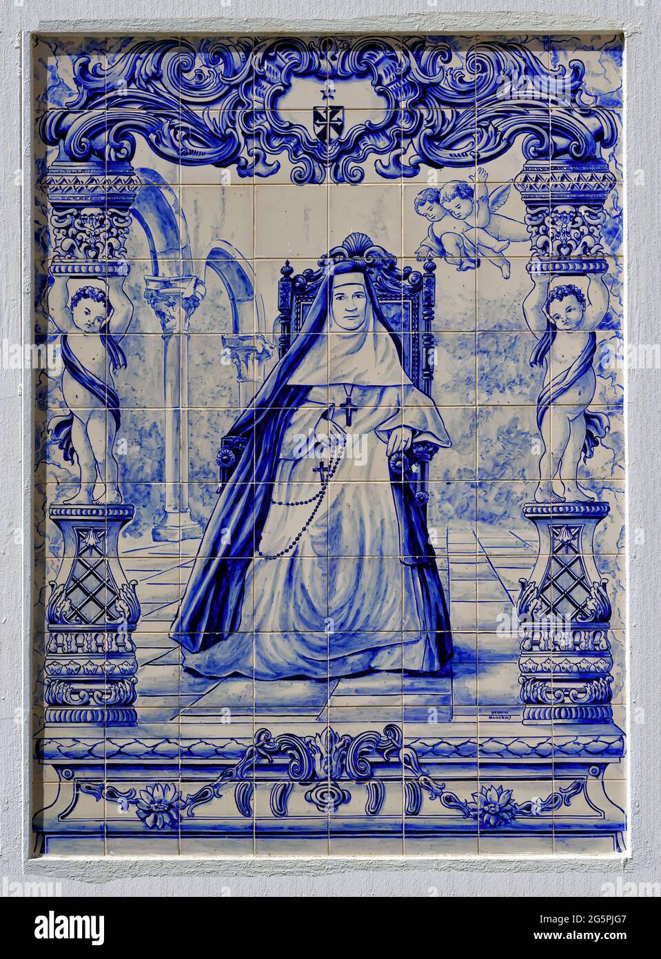 Sao Jose Convent, Azulejos representing Dona Teresa de Saldanha, Lagoa, Algarve, Portugal Stock Photo