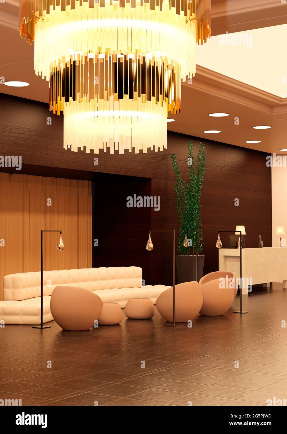 3D rendering of a modern hotel lobby interior Stock Photo - Alamy