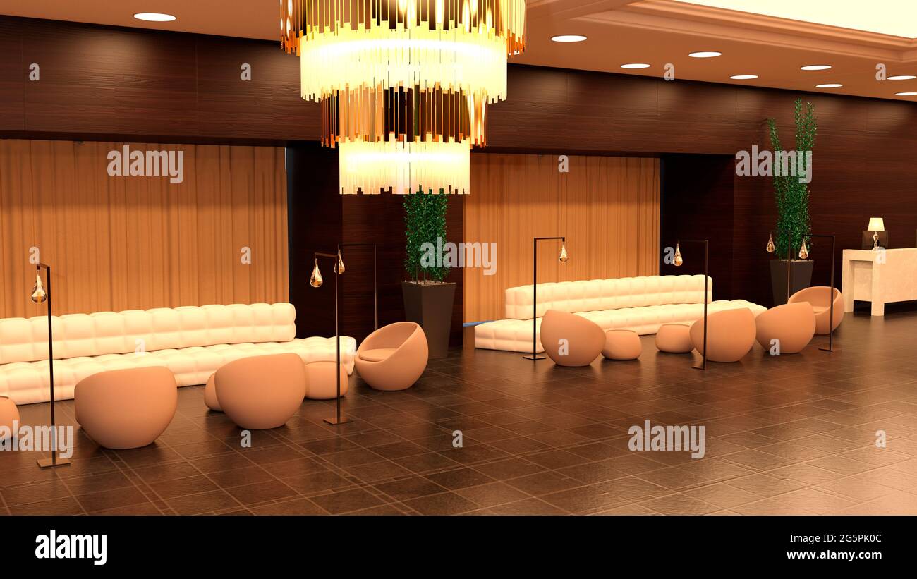 3D rendering of a modern hotel lobby interior Stock Photo - Alamy