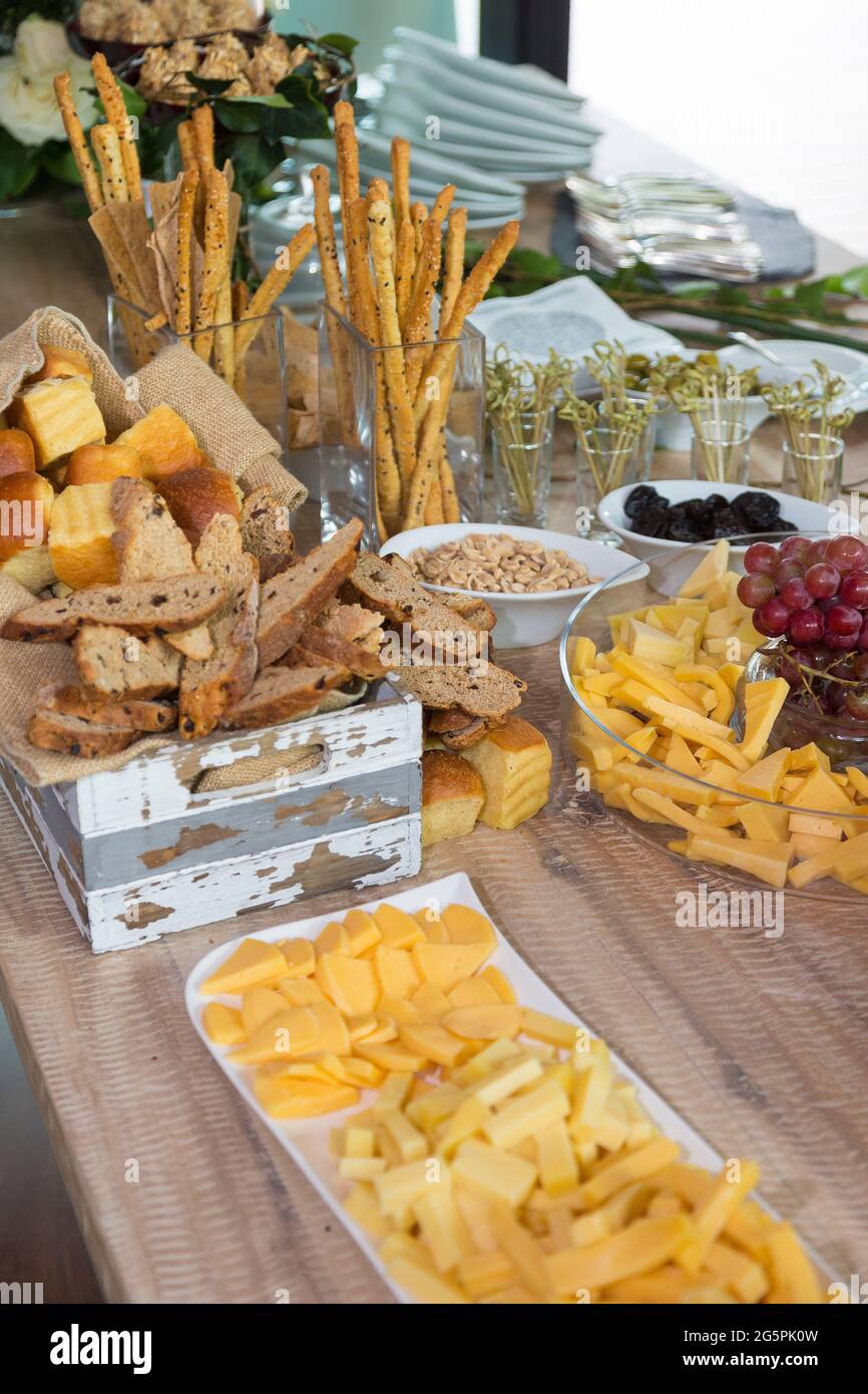 Social events reception; tasty snacks for guests at the reception Stock