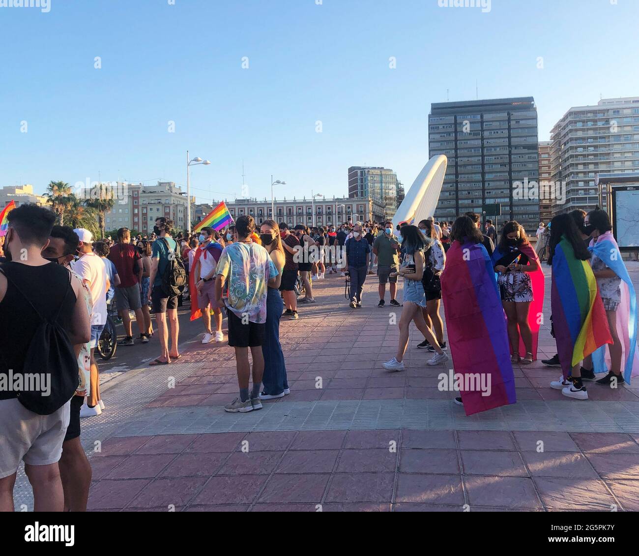 VALENCIA, SPAIN - Jun 28, 2021: Young people in LGBT Pride Manifestation 2021 in the city of Valencia as a celebration of the International Gay Pride Stock Photo