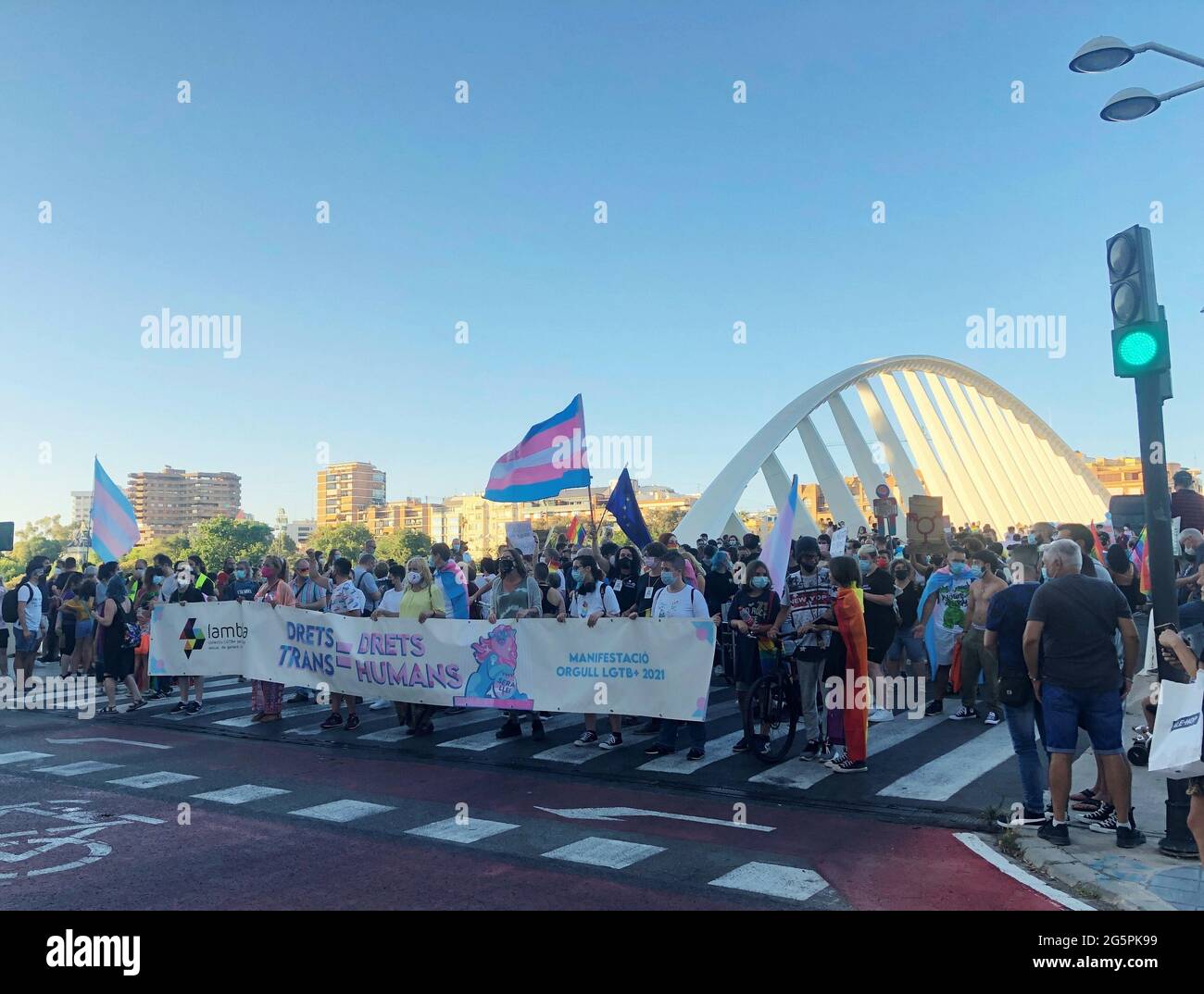 VALENCIA, SPAIN - Jun 28, 2021: Open LGBT Pride Manifestation 2021 in the city of Valencia as a celebration of the International Gay Pride Day. March Stock Photo
