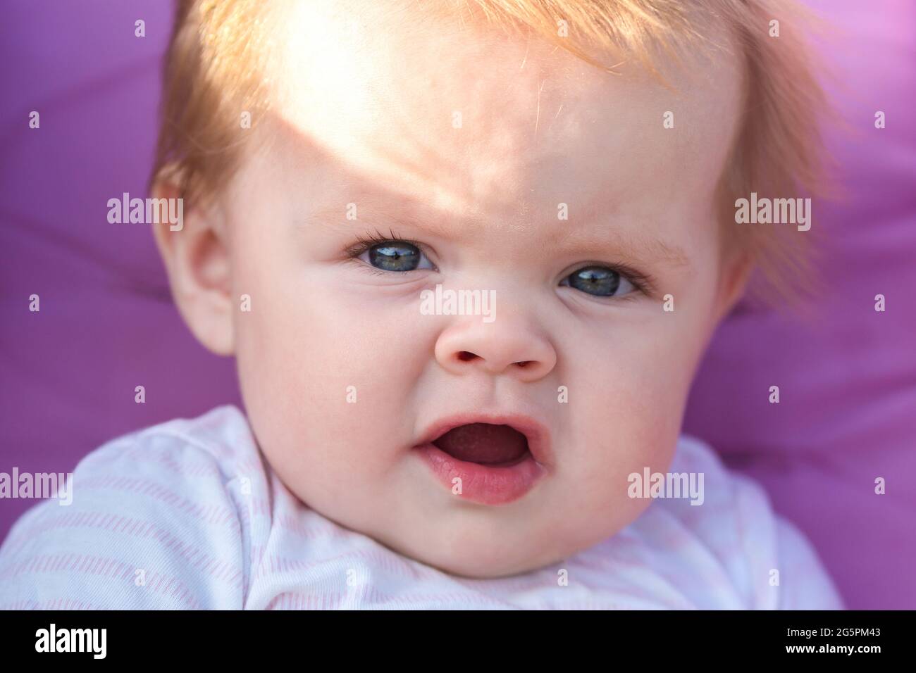Portrait of 6 month old baby with white hair Stock Photo Alamy