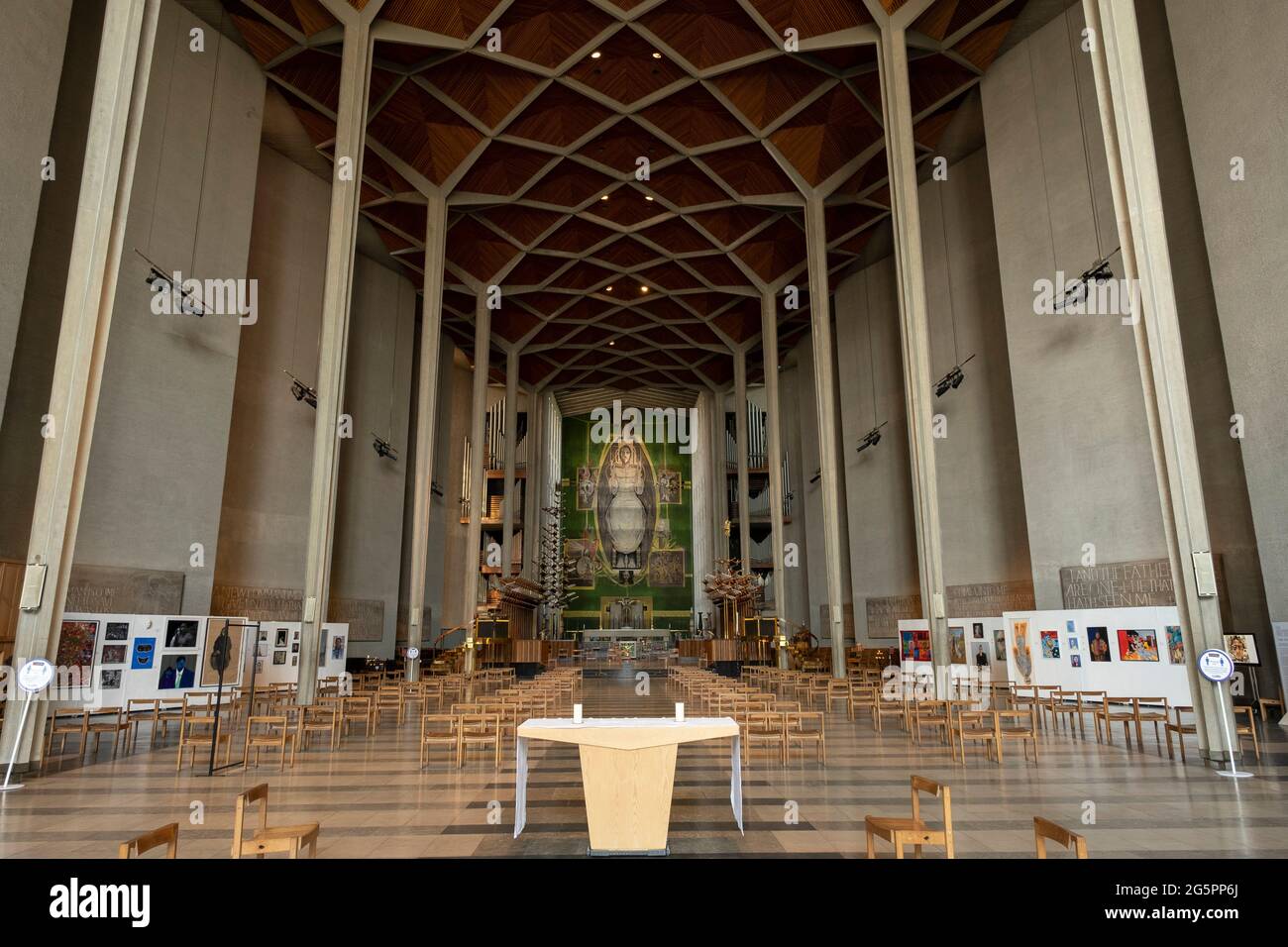 Interior of Coventry Cathedral also known as St Michaels, a modern ...