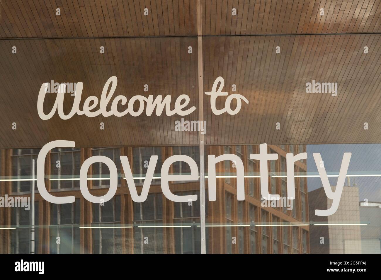 to Coventry sign outside the mainline railway station in the UK