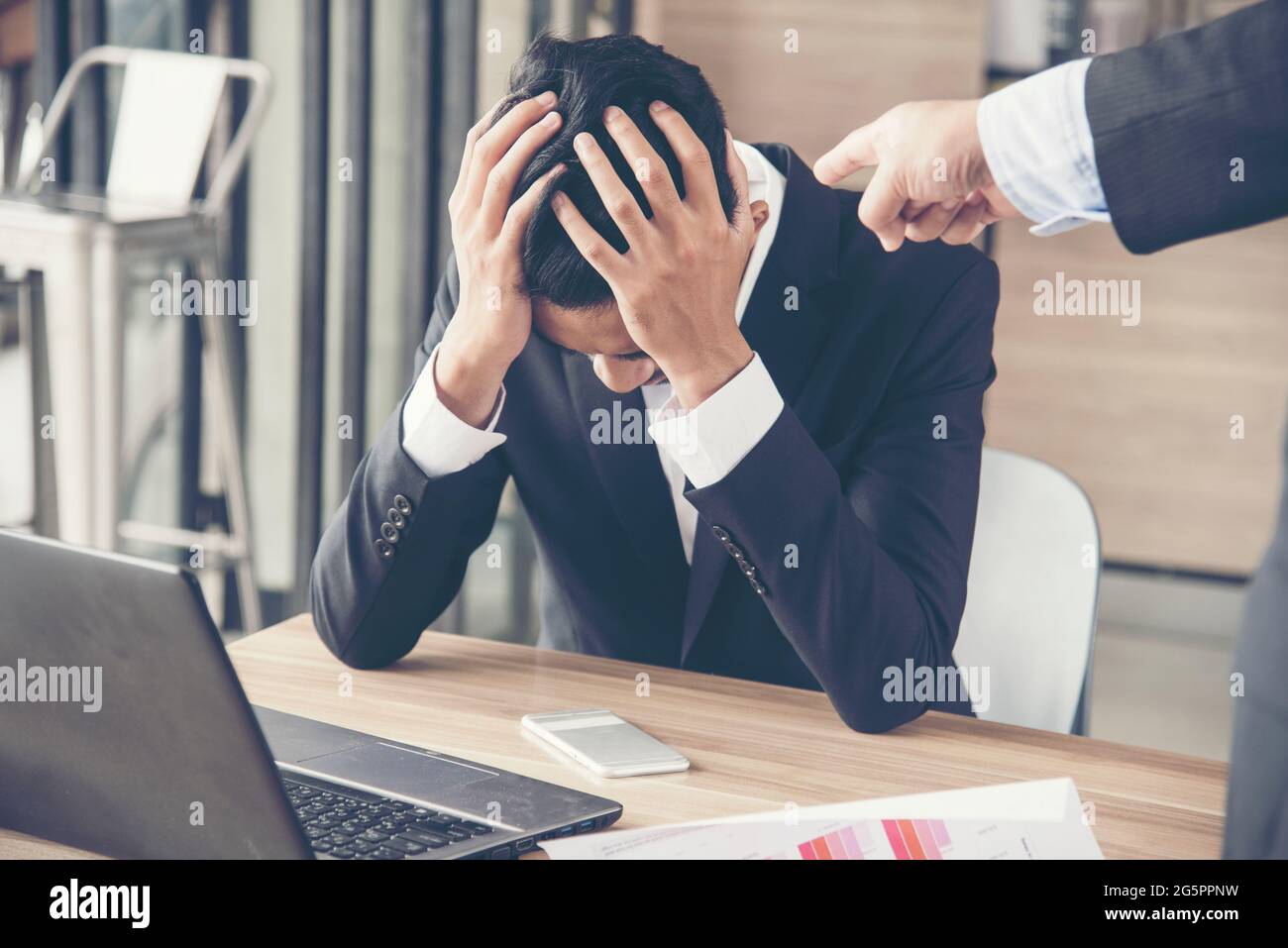 Unemployed Jobless People Crisis who Recession, Stress and lose job. Despair office People feel Stressful in depress situation. Middle aged people des Stock Photo