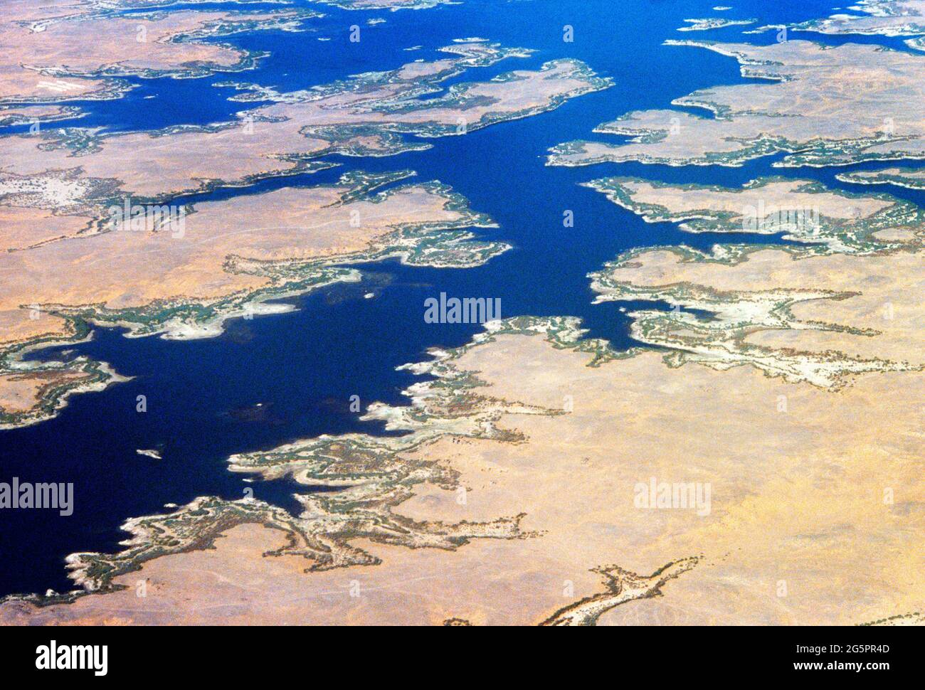 Aerial view of Lake Nasser Egypt one of the World Largest Man-Made lakes Stock Photo