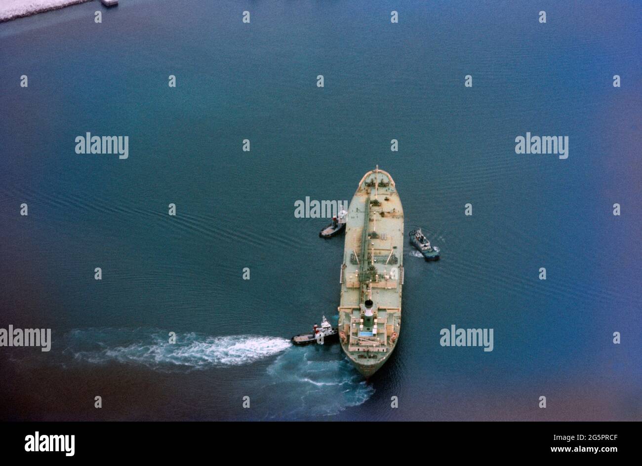 Dubai UAE Aerial View Of Tanker Escorted Through Persian Gulf Stock Photo