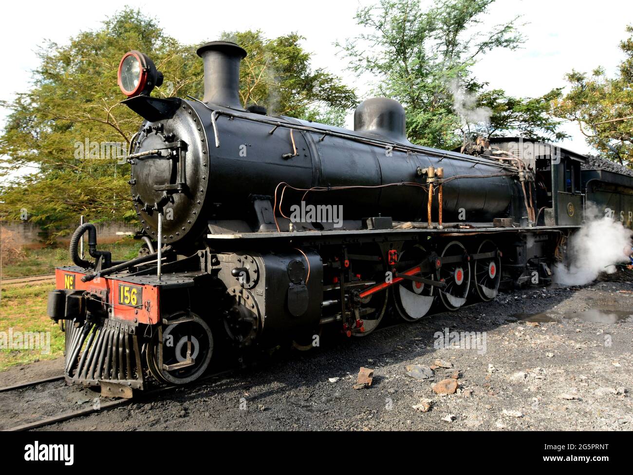 ZAMBIA. LIVINGSTONE. THE STEAM MACHINE OF THE ROYAL LIVINGSTONE EXPRESS, TRAIN FROM 1935, WHICH GOES TO THE ZIMBABWEAN BORDER TO SEE THE VICTORIA FALL Stock Photo