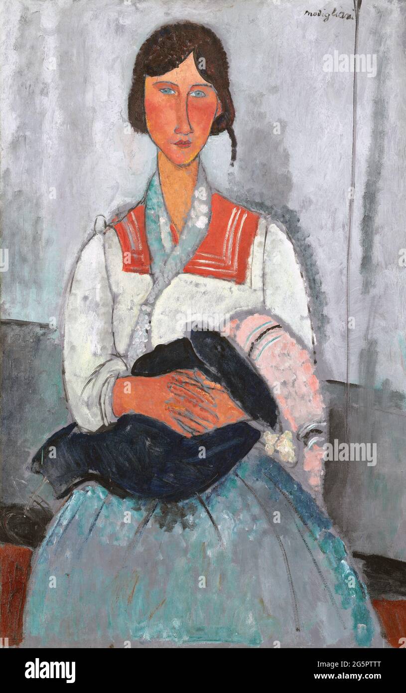 Gypsy Woman With Baby by Amedeo Modigliani 1919. National Gallery Of Art in Washington, USA Stock Photo