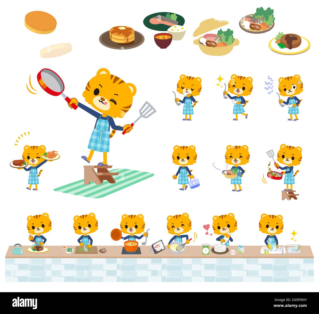 A set of Tiger boy about cooking.It's vector art so it's easy to edit. Stock Vector