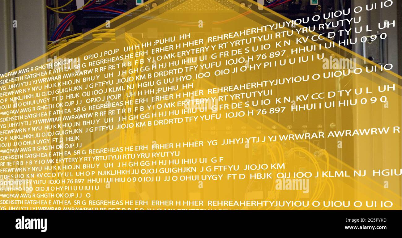 Data processing against close up of computer server against yellow ...