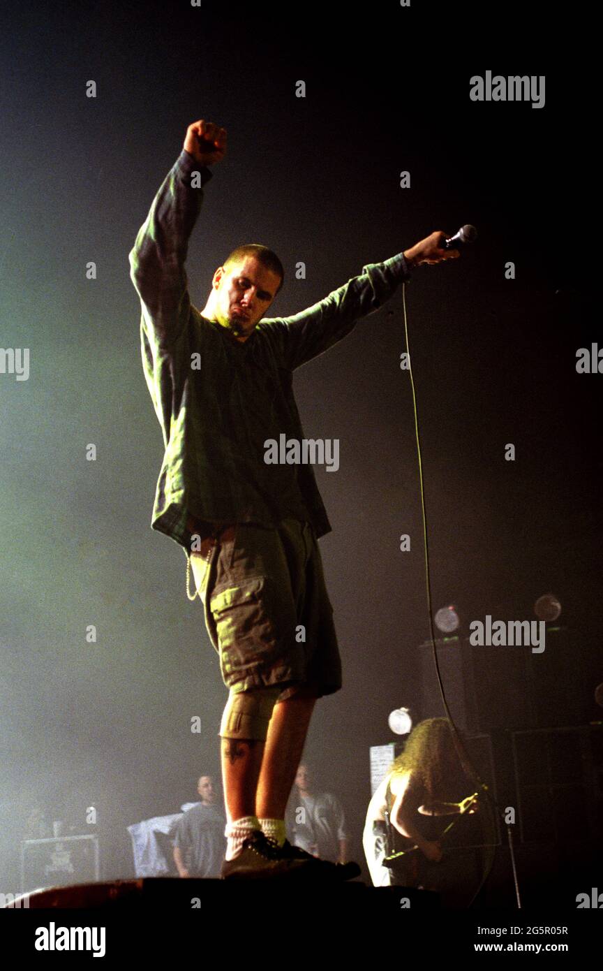 Milan Italy  21 Ott 1994 : Pantera, live concert at the Forum of Assago, The singer of Pantera, Phil Anselmo , during the concert Stock Photo