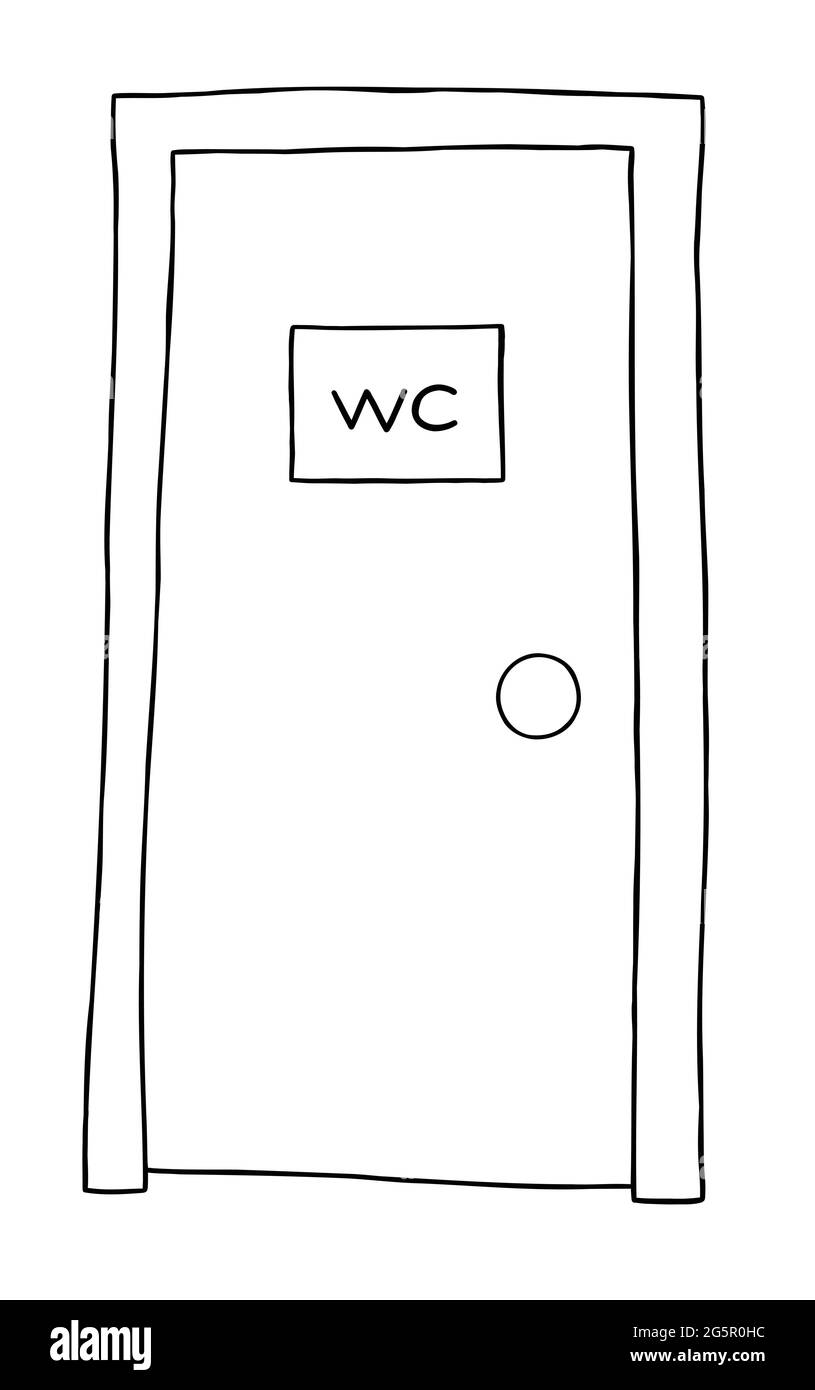 Cartoon vector illustration of toilet door. Black outlined and white colored Stock Vector Image