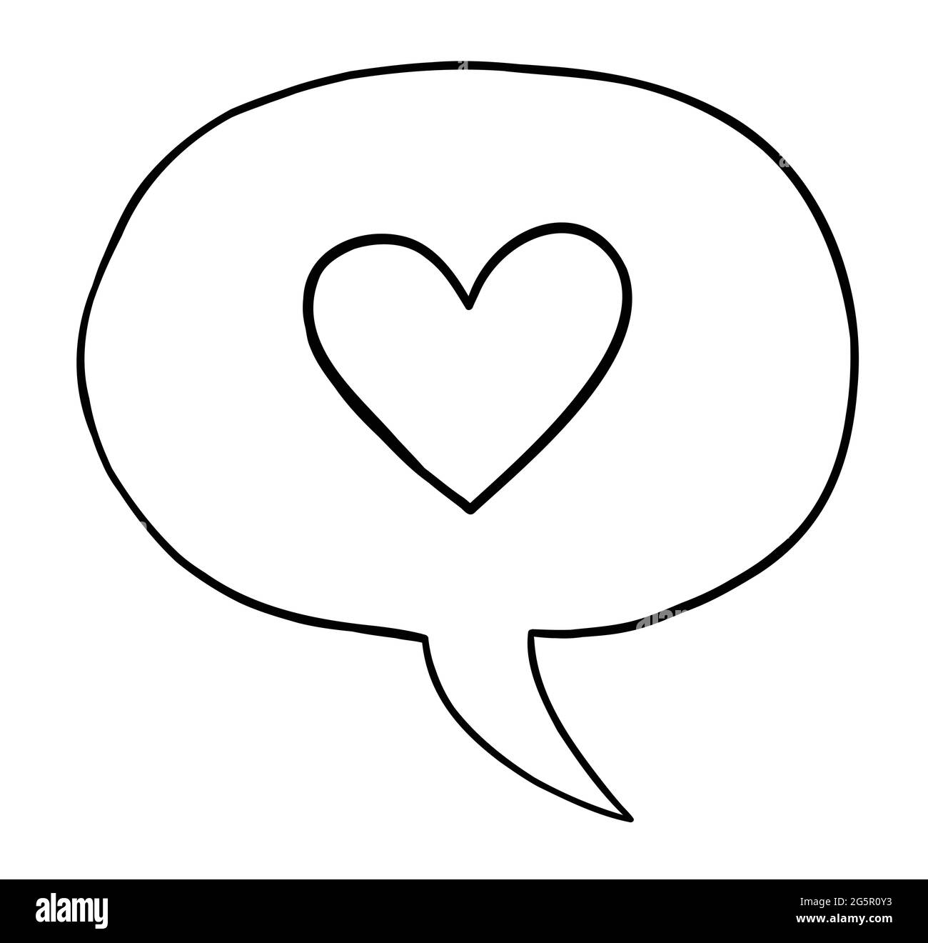 Cartoon vector illustration of heart symbol inside speech bubble. Black
