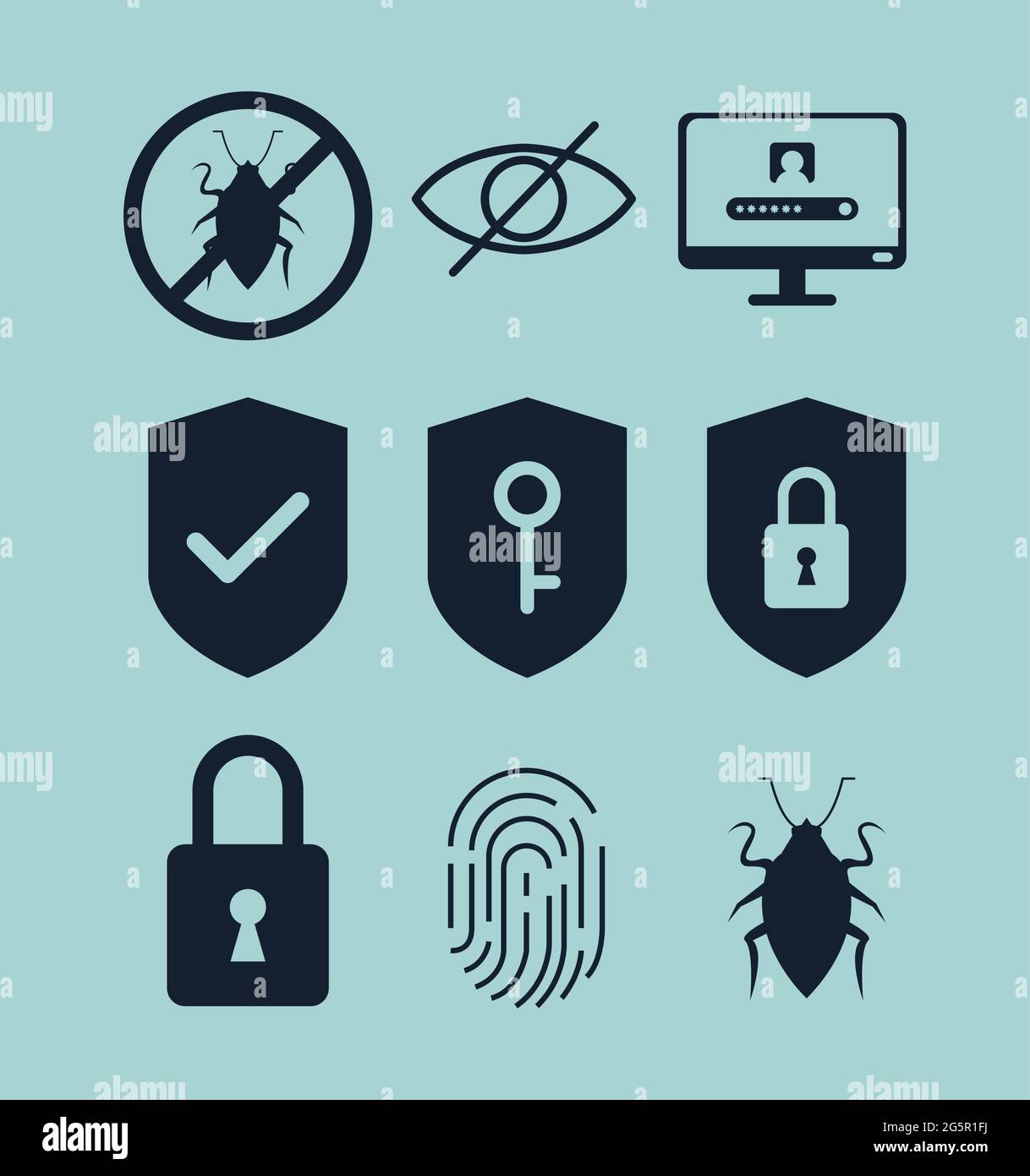 nine cyber security icons Stock Vector
