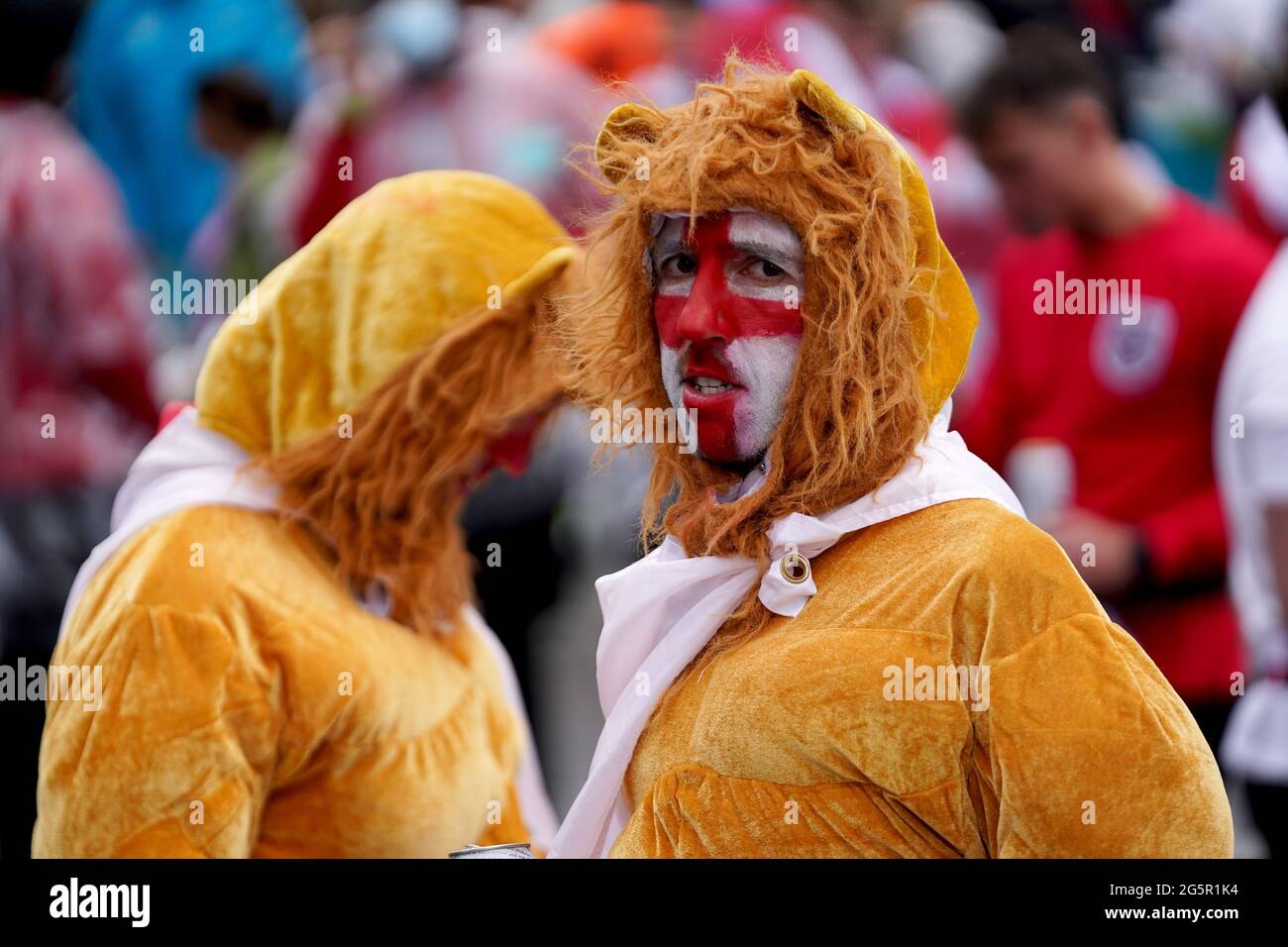Fans arrive ahead of the UEFA Euro 2020 round of 16 match between England and Germany at the 4TheFans fan zone outside Wembley Stadium. Picture date: Tuesday June 29, 2021. Stock Photo