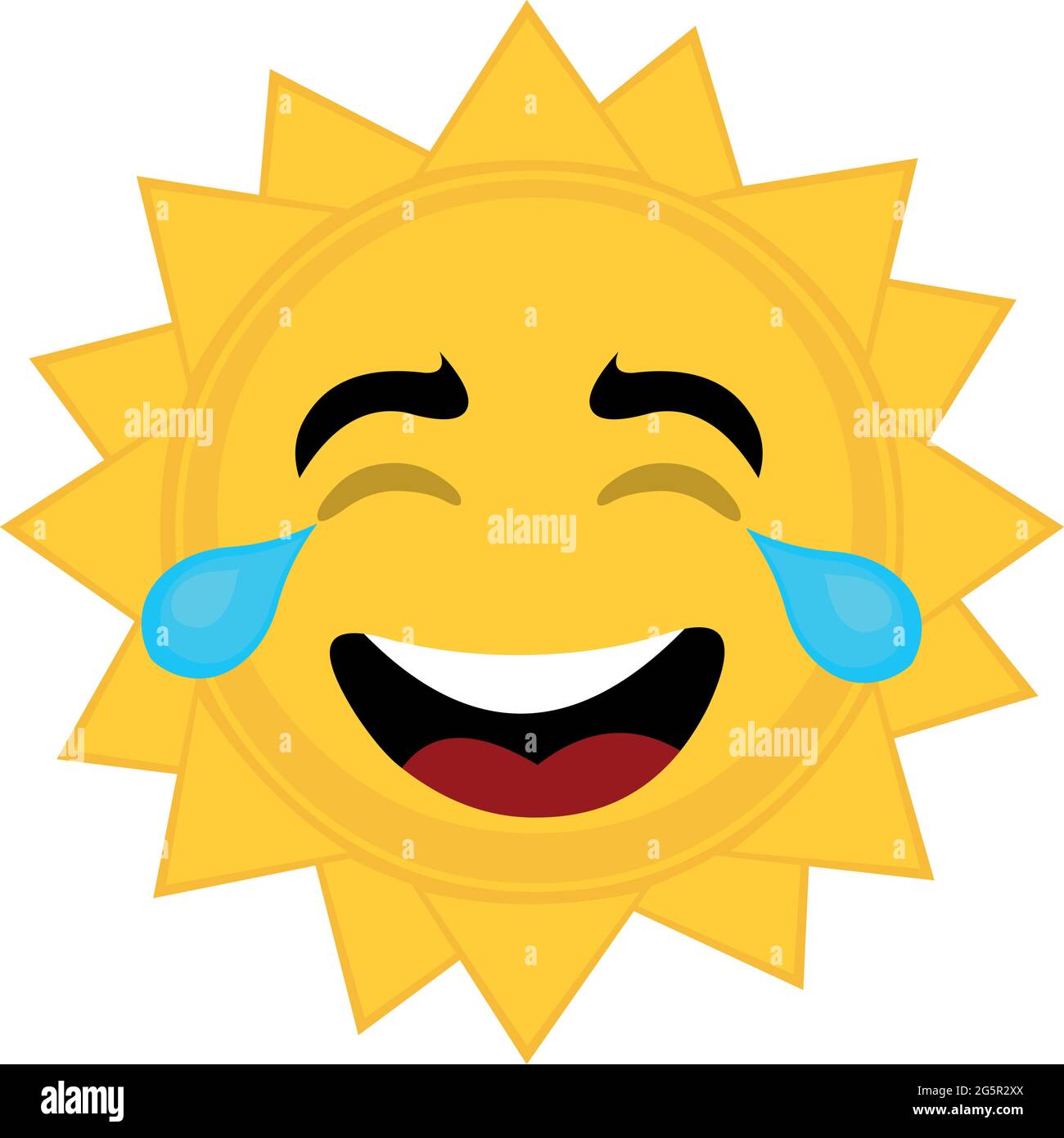 Vector emoticon illustration of a cartoon character of the sun crying with tears of joy Stock Vector
