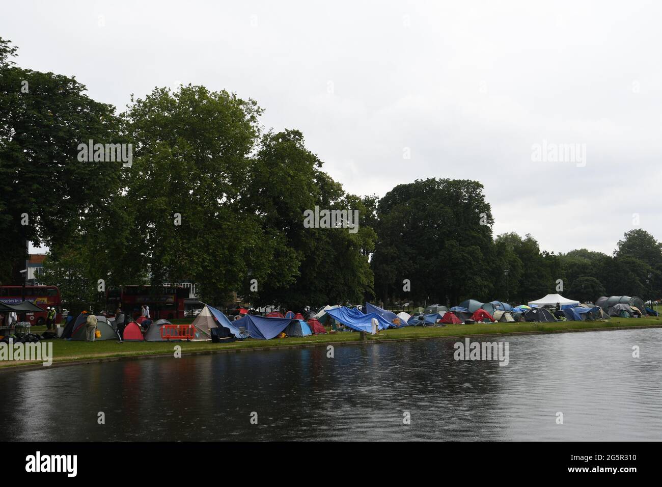 London, UK, 29 June 2021, Forty camping tents in Clapham Common are calling on the UK government to repeal the Coronavirus Act It hurts seniors and the NHS, We are here to reclaim our communities, Lockdown is an impediment to our freedom on 29 June 2021 in London, UK. Stock Photo