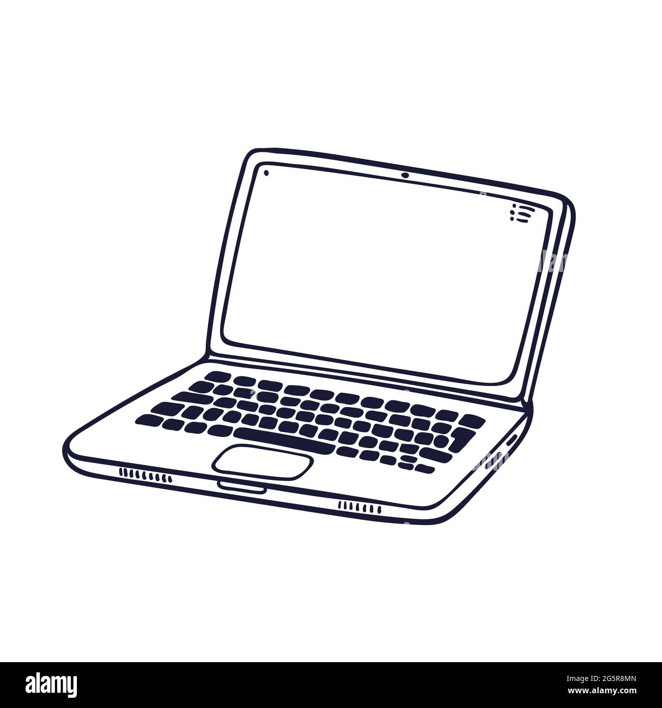 Laptop in doodle style. Notebook with empty white screen on white background Vector illustration Stock Vector