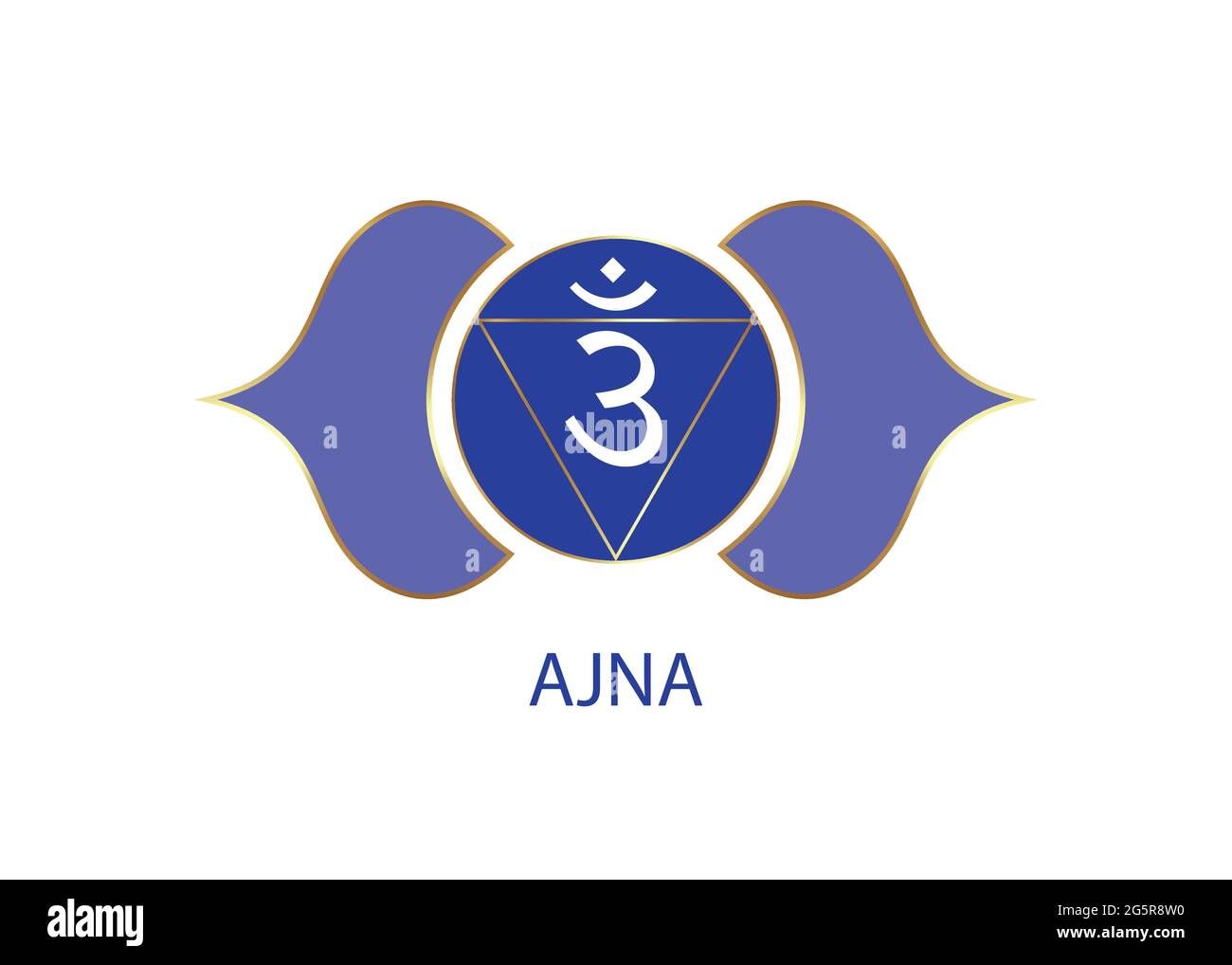 Third eye chakra Ajna logo template. The sixth frontal chakra, sacral sign meditation, yoga blue and purple round mandala icon vector isolated on whit Stock Vector