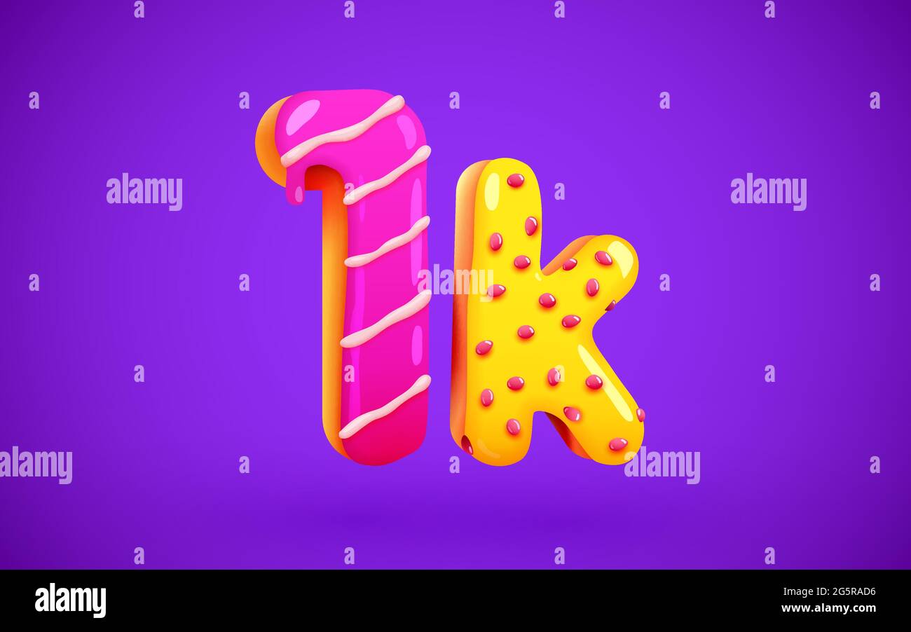 1k or 1000 followers donut dessert sign. Social media friends, followers. Thank you. Celebrate of subscribers or followers. Vector illustration Stock Vector