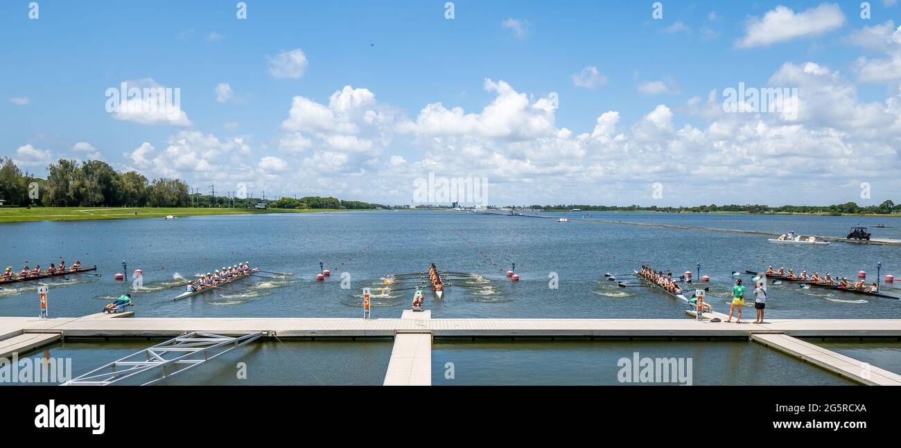 Overall  view of the starting area at The USRowing Youth National Championships Regatta at Nathen Benderson Park in Sarasota Florida USA Stock Photo