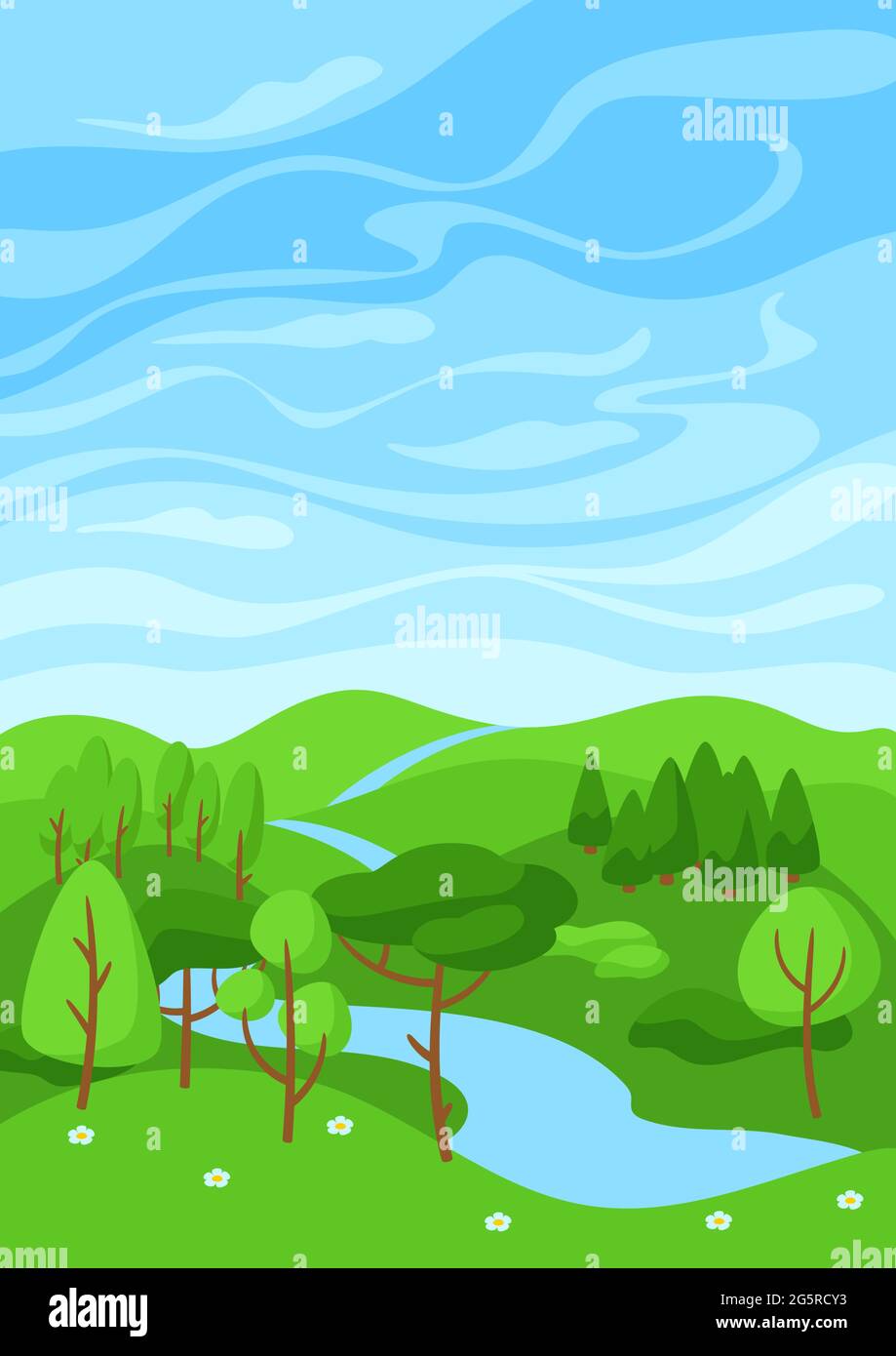 Summer landscape with forest, trees and bushes Stock Vector Image & Art ...