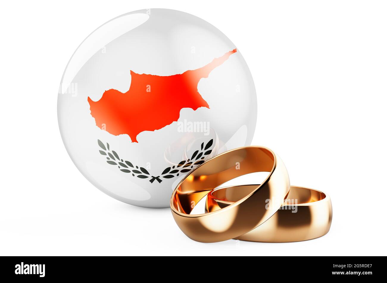 Weddings in Cyprus concept. Wedding rings with Cypriot flag. 3D