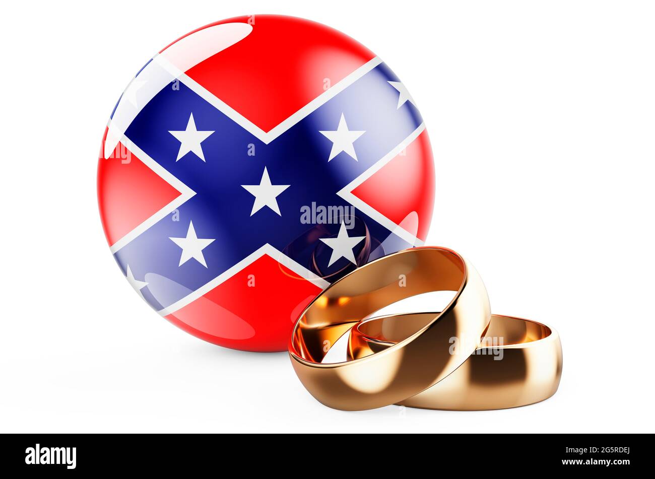 Wedding rings with Confederate States of America flag. 3D rendering
