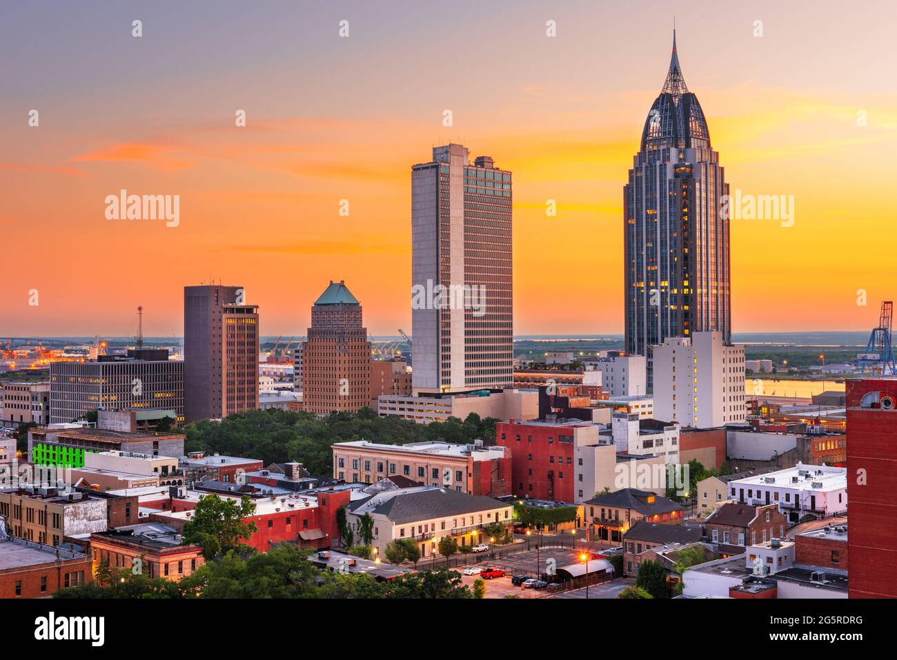 Mobile, Alabama, USA downtown skyline from above at dusk Stock Photo