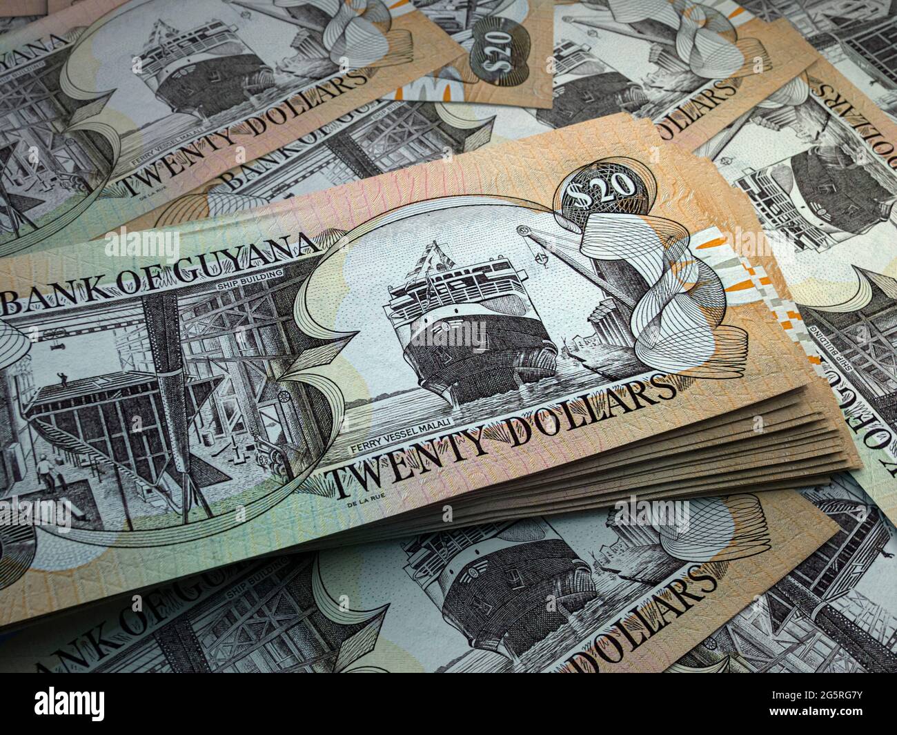 Money of Guyana. Guyanese dollar bills. GYD banknotes. 20 dollars