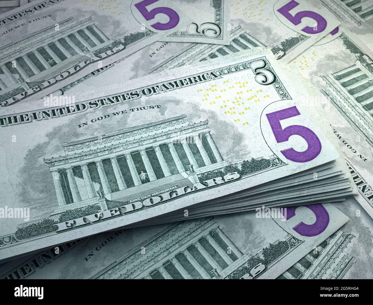 Money of United States. United States dollar bills. USD banknotes. 5