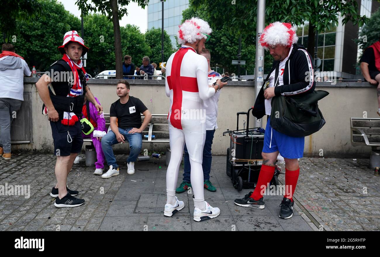 Fans following the UEFA Euro 2020 round of 16 match between England and Germany at the 4TheFans fan zone outside Wembley Stadium. Picture date: Tuesday June 29, 2021. Stock Photo
