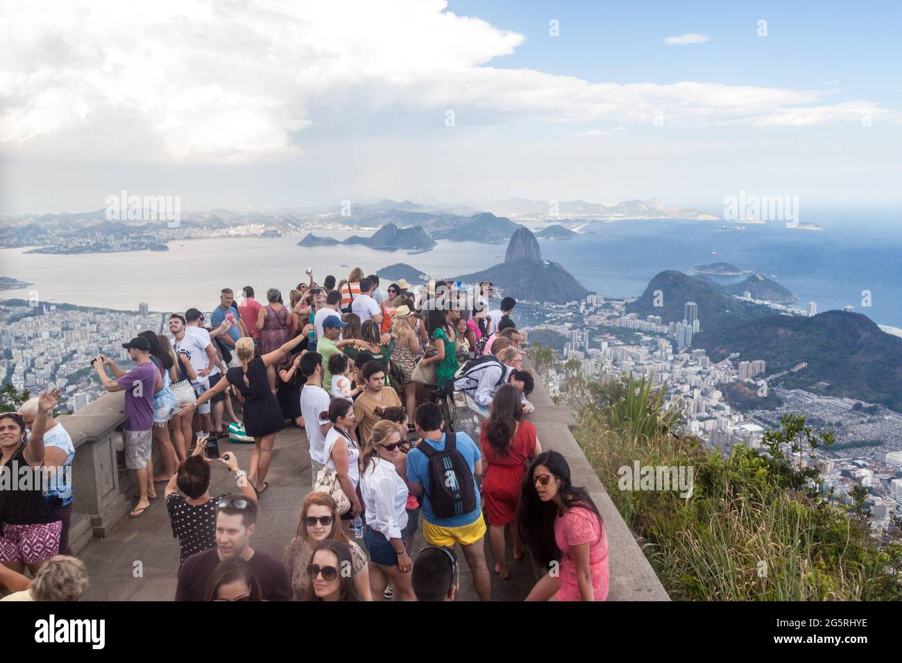 RIO DE JANEIRO, BRAZIL - JANUARY 28, 2015: Crowd of people visiting Christ the Redeemer in Rio de Janeiro, Brazil Stock Photo