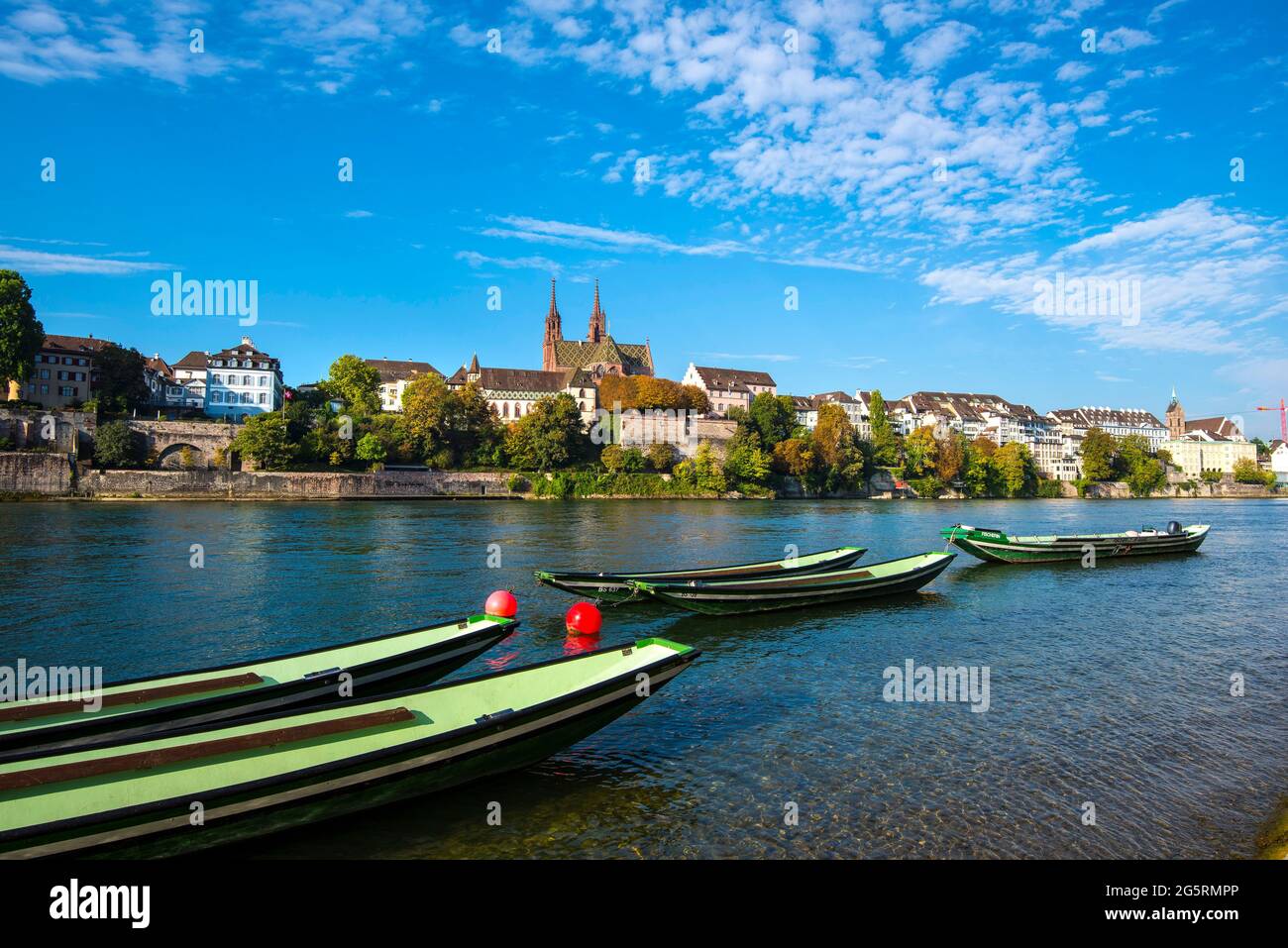 Basel, Münster, Rhein, Schiff, Boote, Uebersicht Stock Photo