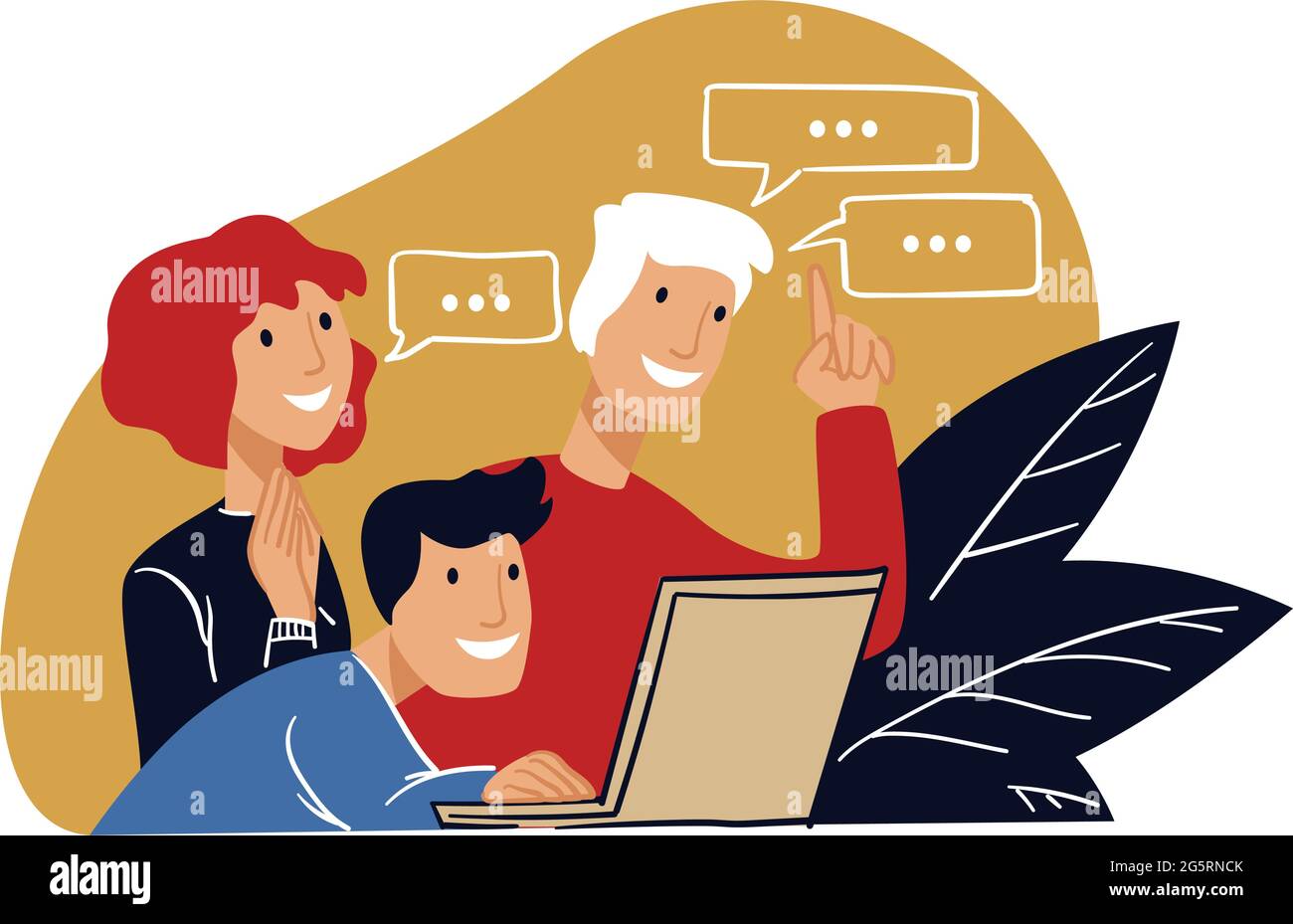 Team working on project using office laptop vector Stock Vector