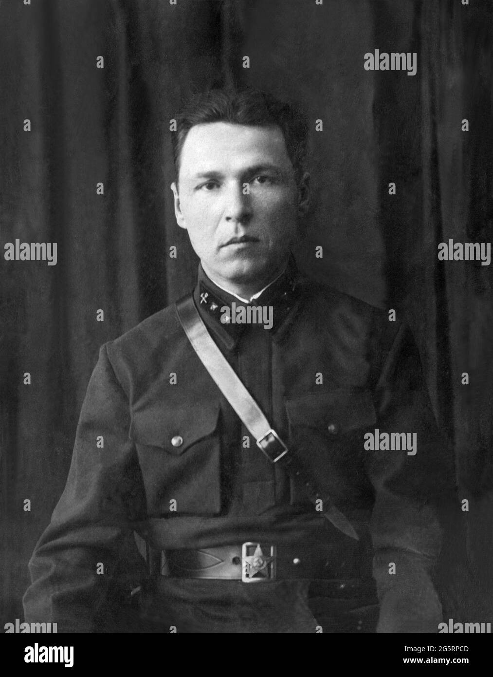 USSR - circa 1941: Photo taken in the USSR modern retouch, portrait of a lieutenant officer of the Red Army railway troops. Stock Photo