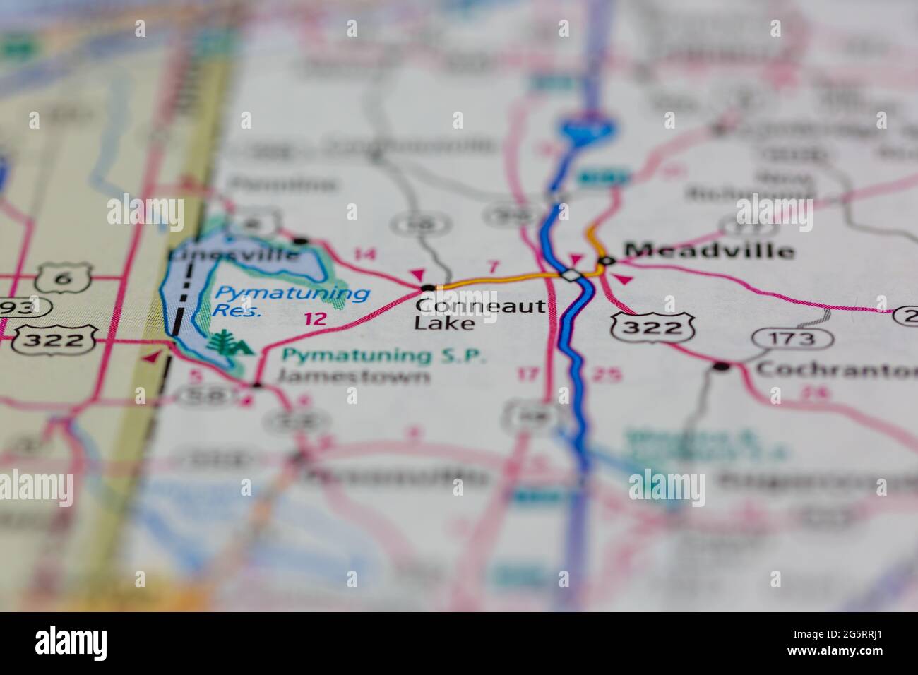 Conneaut Lake Pennsylvania USA shown on a Geography map or Road map Stock Photo