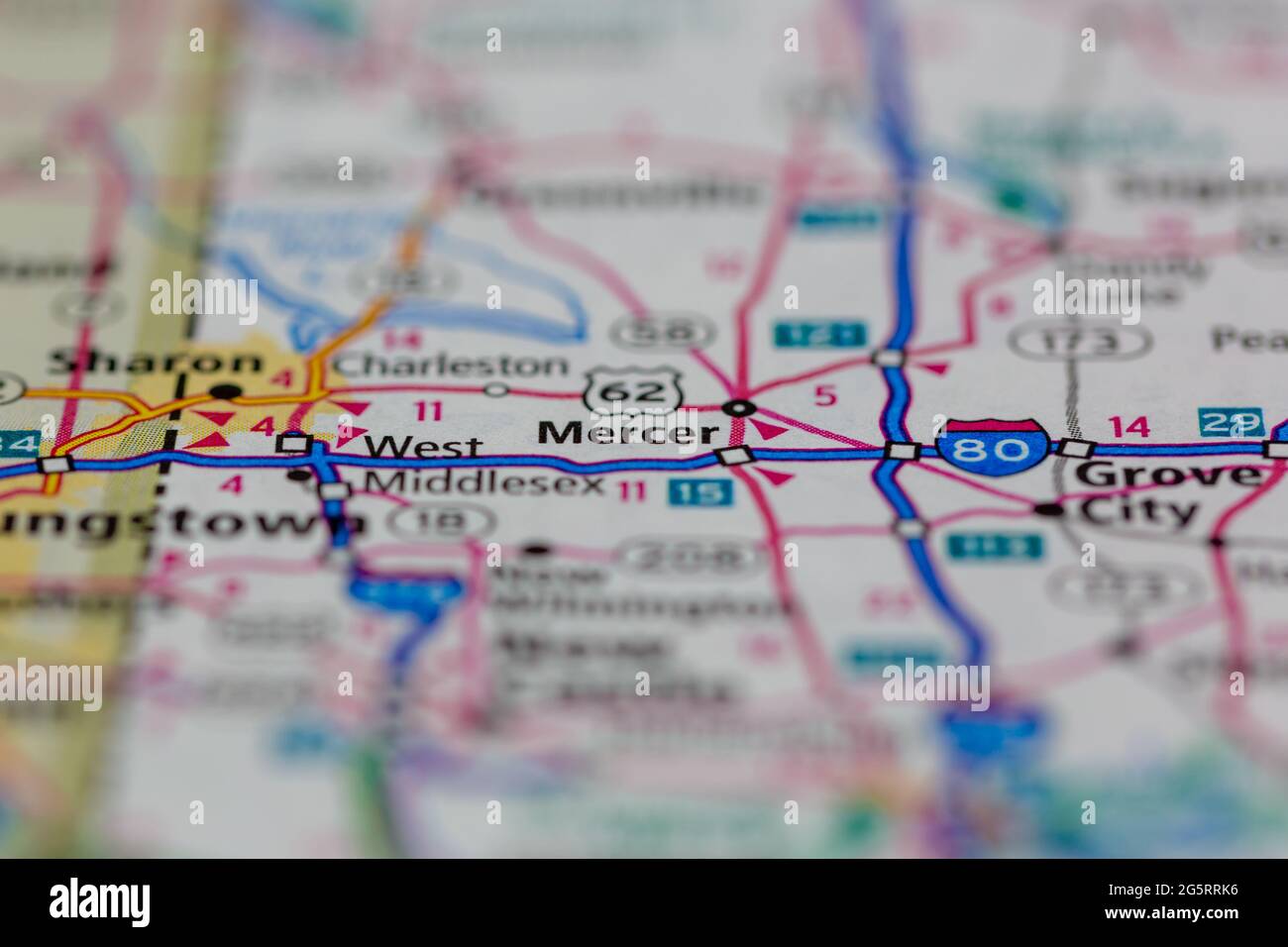 Mercer Pennsylvania USA shown on a Geography map or Road map Stock