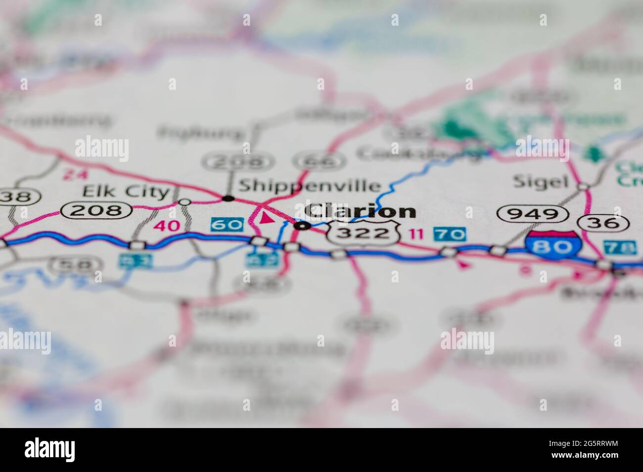 Clarion Pennsylvania USA shown on a Geography map or Road map Stock