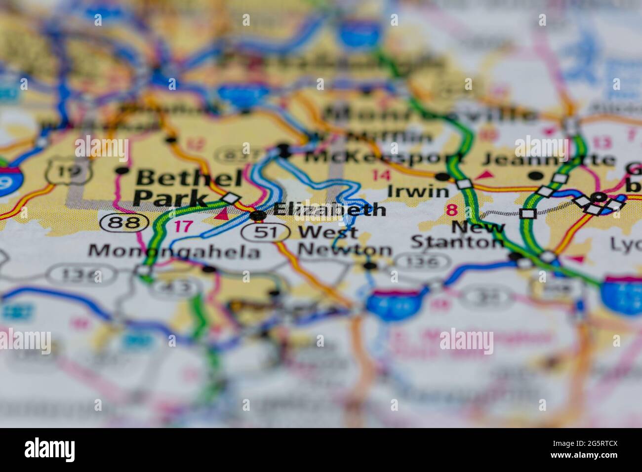 Elizabeth Pennsylvania USA shown on a Geography map or Road map Stock