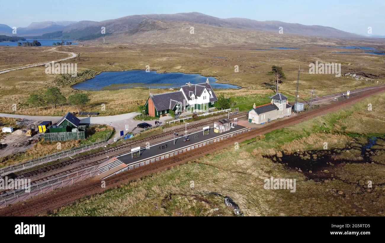 Corrour Station from Above on the West Highland line. Stock Photo