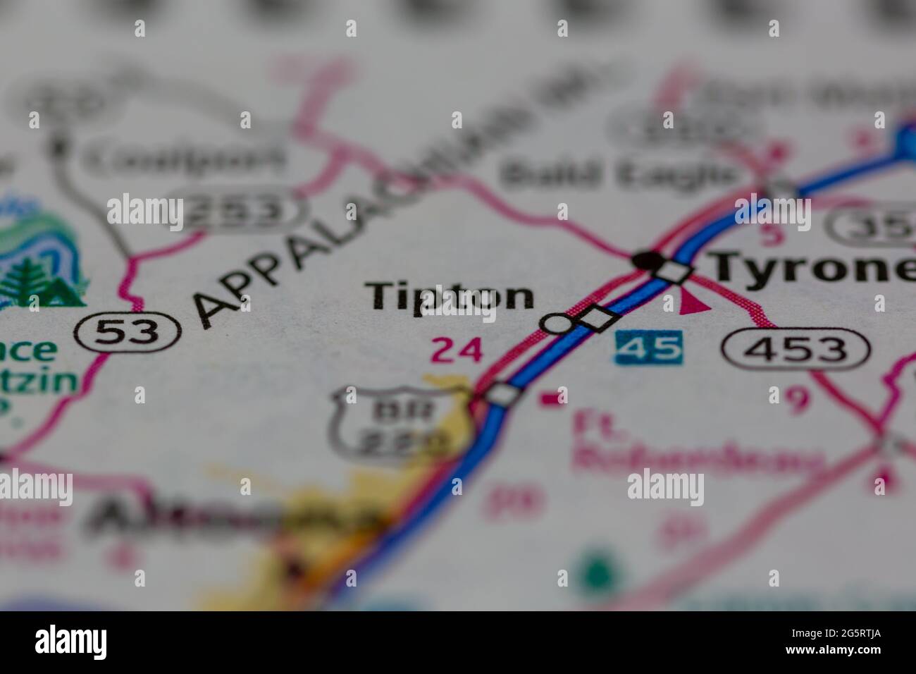 Tipton Pennsylvania USA shown on a Geography map or Road map Stock