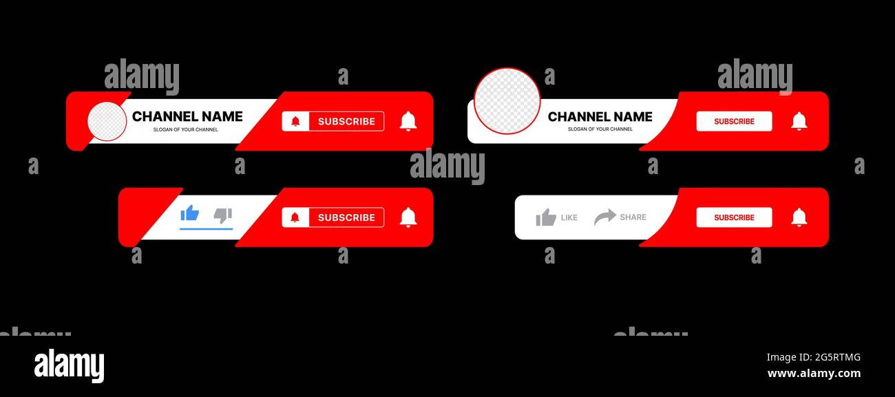 Youtube Button Set. Youtube Lower Third. Youtube Channel Name. Subscribe. Vector Illustration On Black Background Stock Vector