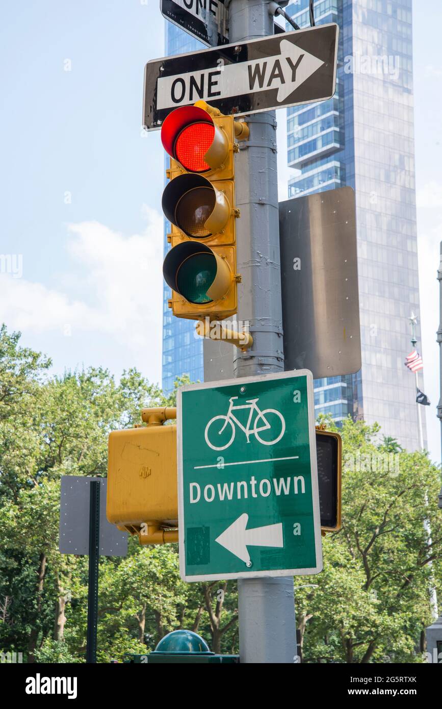 Road signs in the city Stock Photo Alamy
