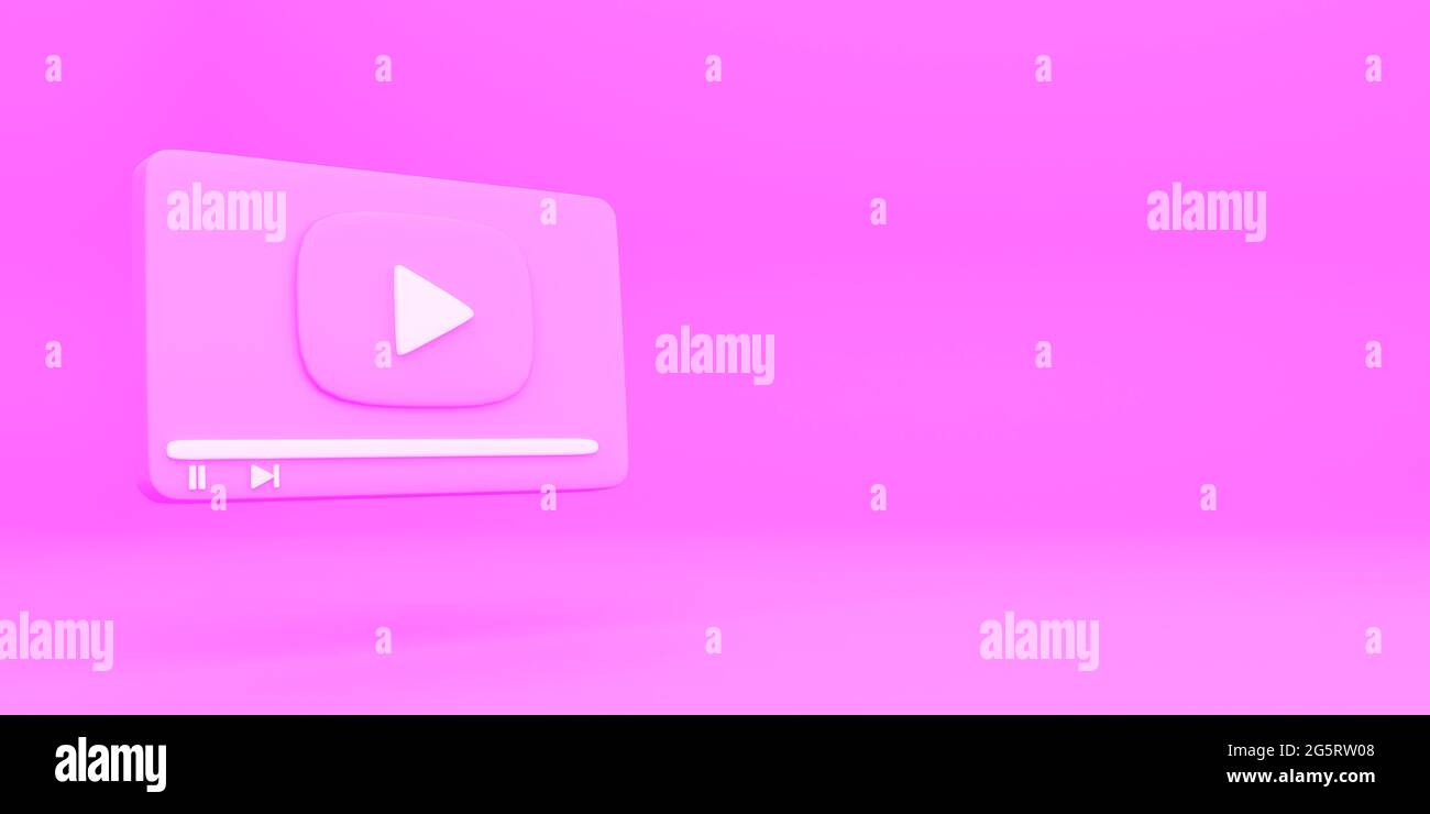 creative minimal style 4k Video media player Interface isolated on pink background. design for Social media, banner, poster and website. 3d rendering Stock Photo