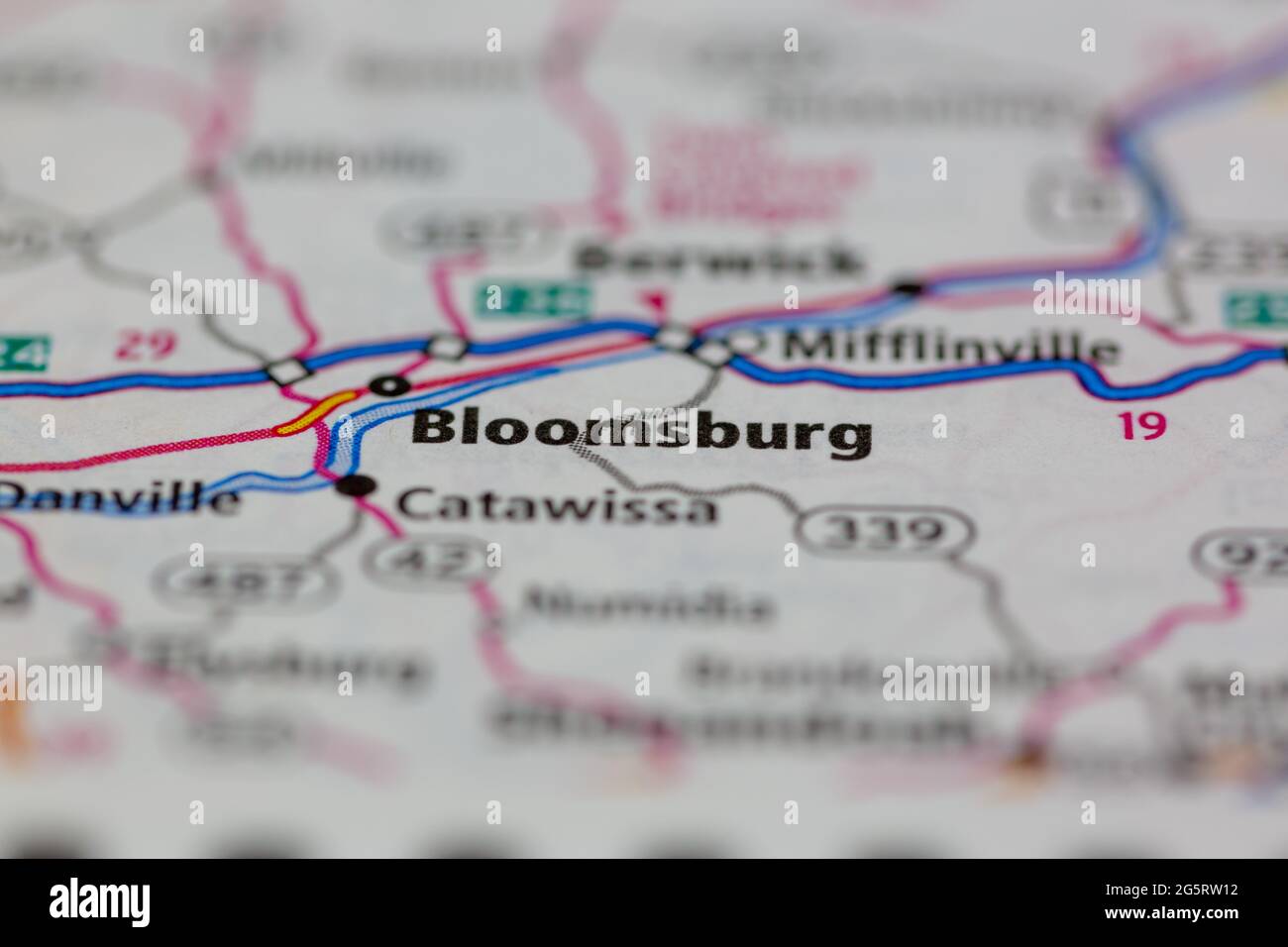 Bloomsburg Pennsylvania USA shown on a Geography map or Road map Stock 